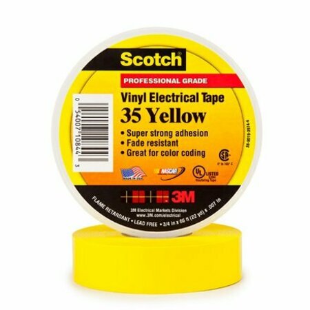 BSC PREFERRED 3/4'' x 66' Yellow 3M 35 Electrical Tape, 100PK S-13975Y